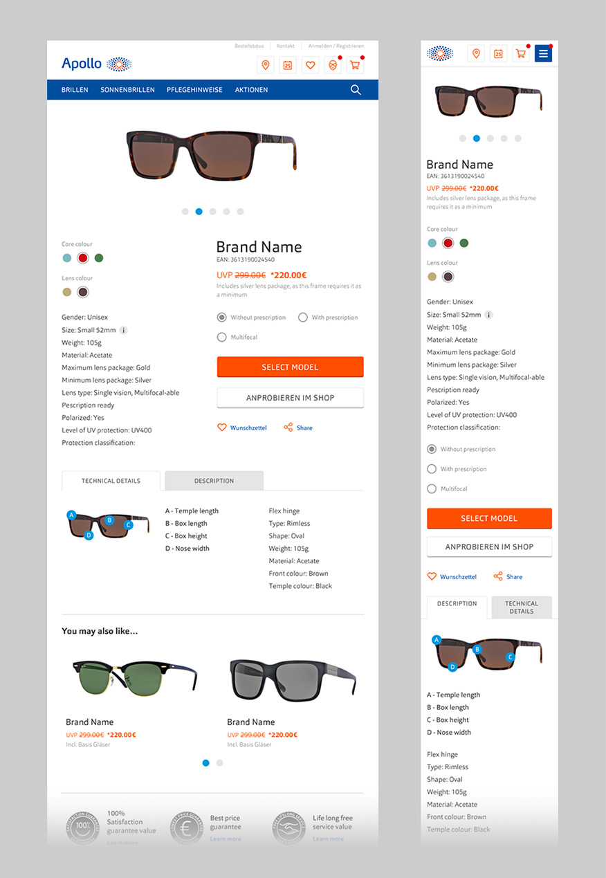responsive design for for Apollo.de opticians
