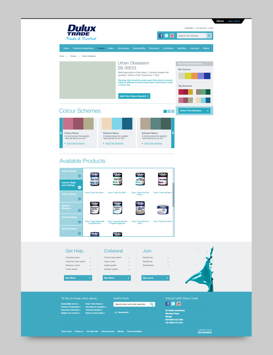 Web design for Dulux Collections tool